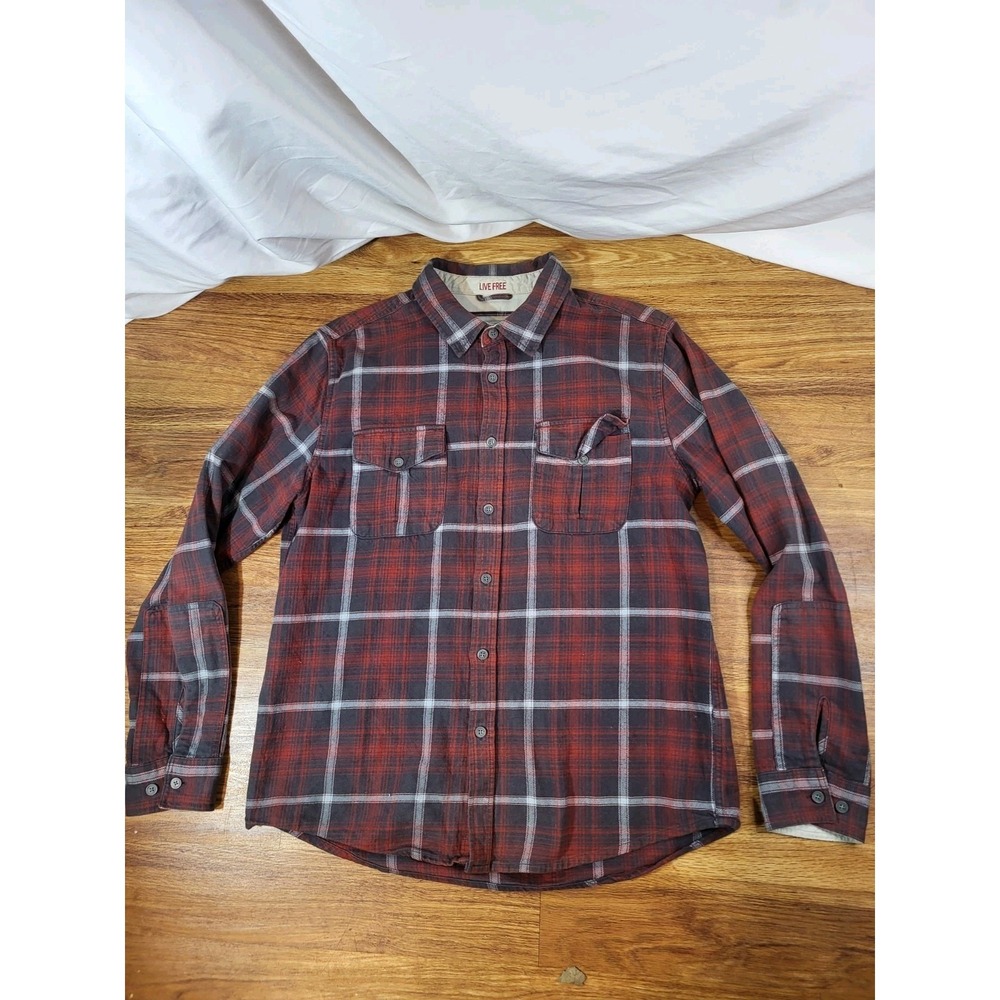 Gramicci Shirt Mens Large Red Gray Plaid Flannel Button Down Long Sleeve Pockets